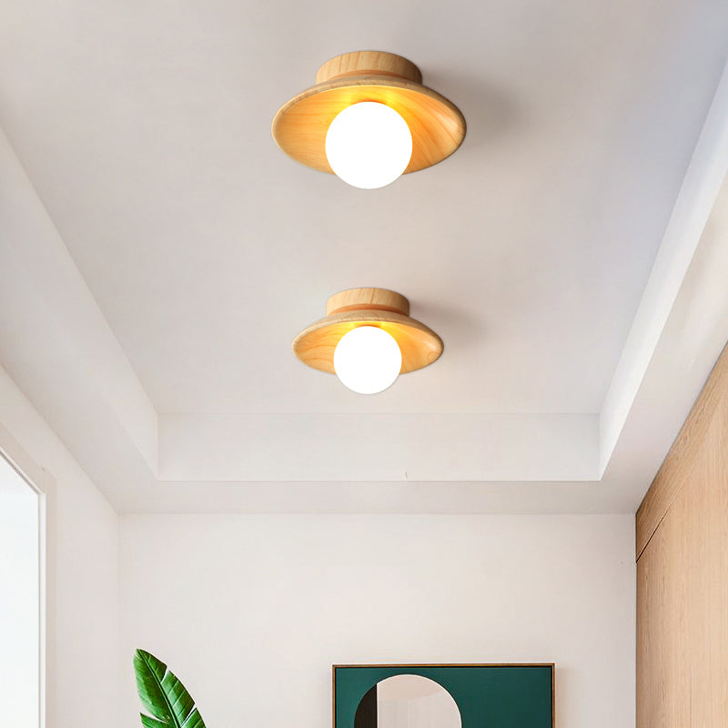Plafonnier - Lampe moderne en bois et globe du milieu du siècle