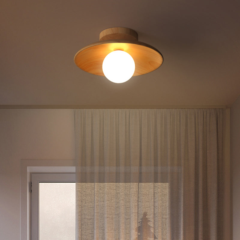 Plafonnier - Lampe moderne en bois et globe du milieu du siècle