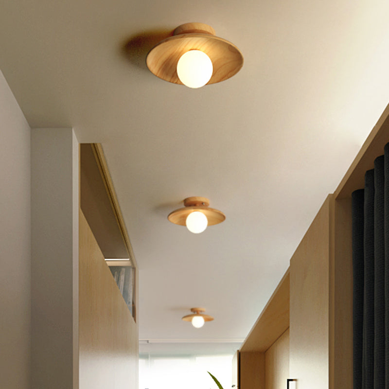 Plafonnier - Lampe moderne en bois et globe du milieu du siècle