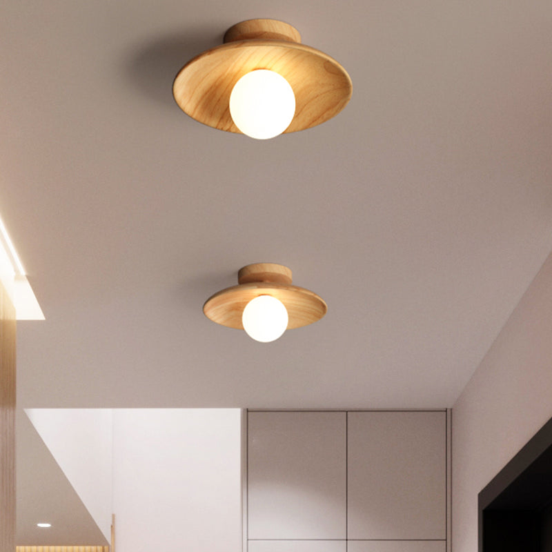 Plafonnier - Lampe moderne en bois et globe du milieu du siècle