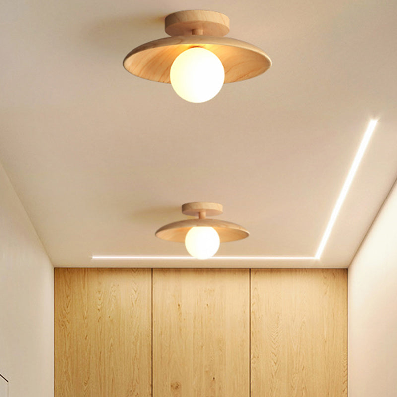Plafonnier - Lampe moderne en bois et globe du milieu du siècle