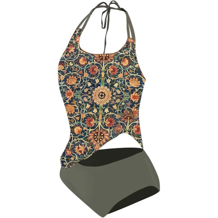 Fiona - Ensemble tankini imprimé mandala avec bas uni