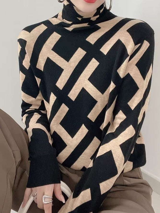 Tendance d'automne® Pull à col roulé  avec impression moderne