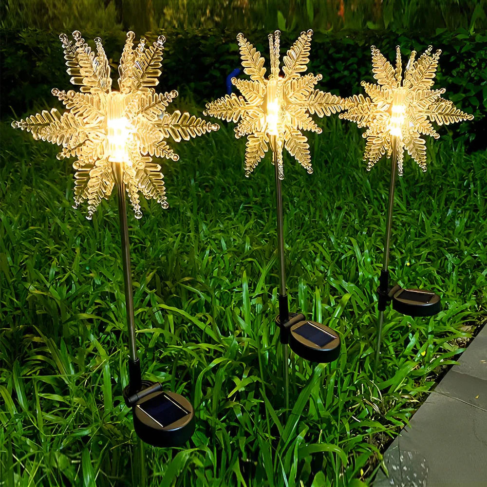 FrostyGlow - Lumière décorative en forme de flocon de neige à LED solaire étanche pour pelouse