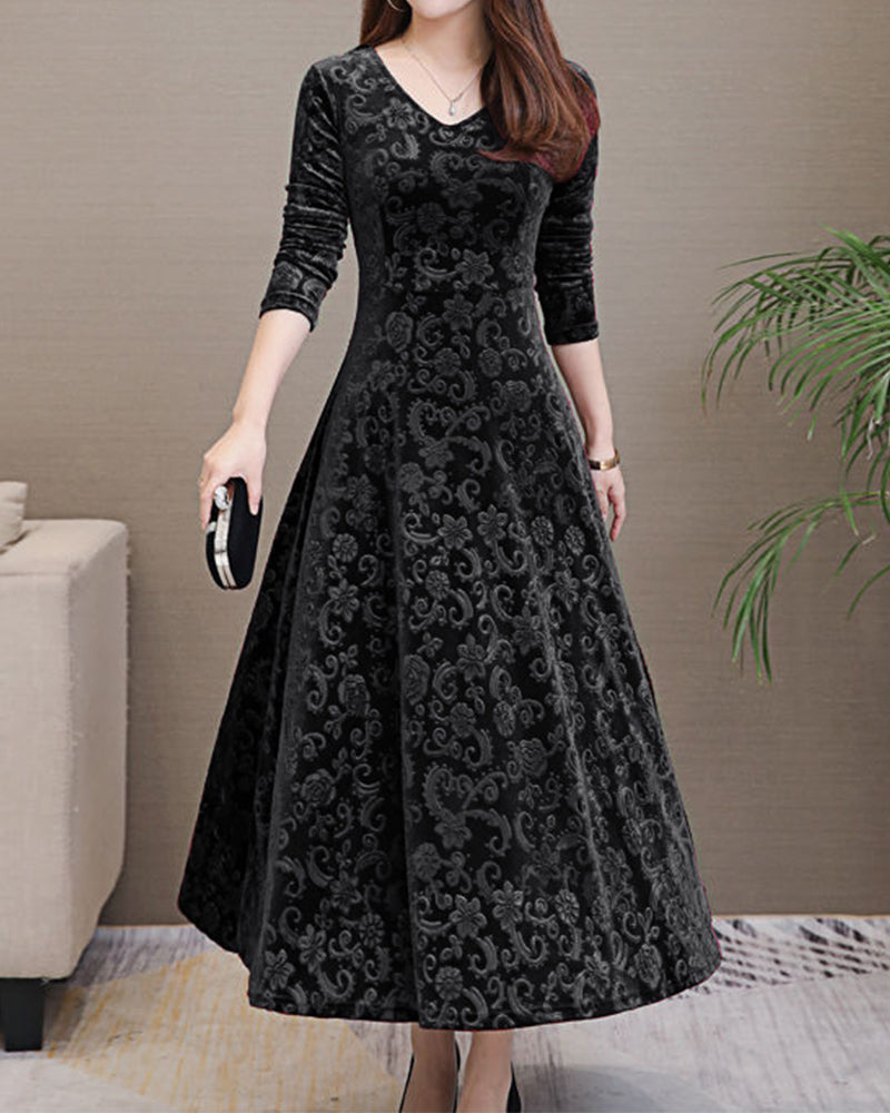 Robe Midi Élégante Isabella en Velours Doux – Sophistiquée et Intemporelle