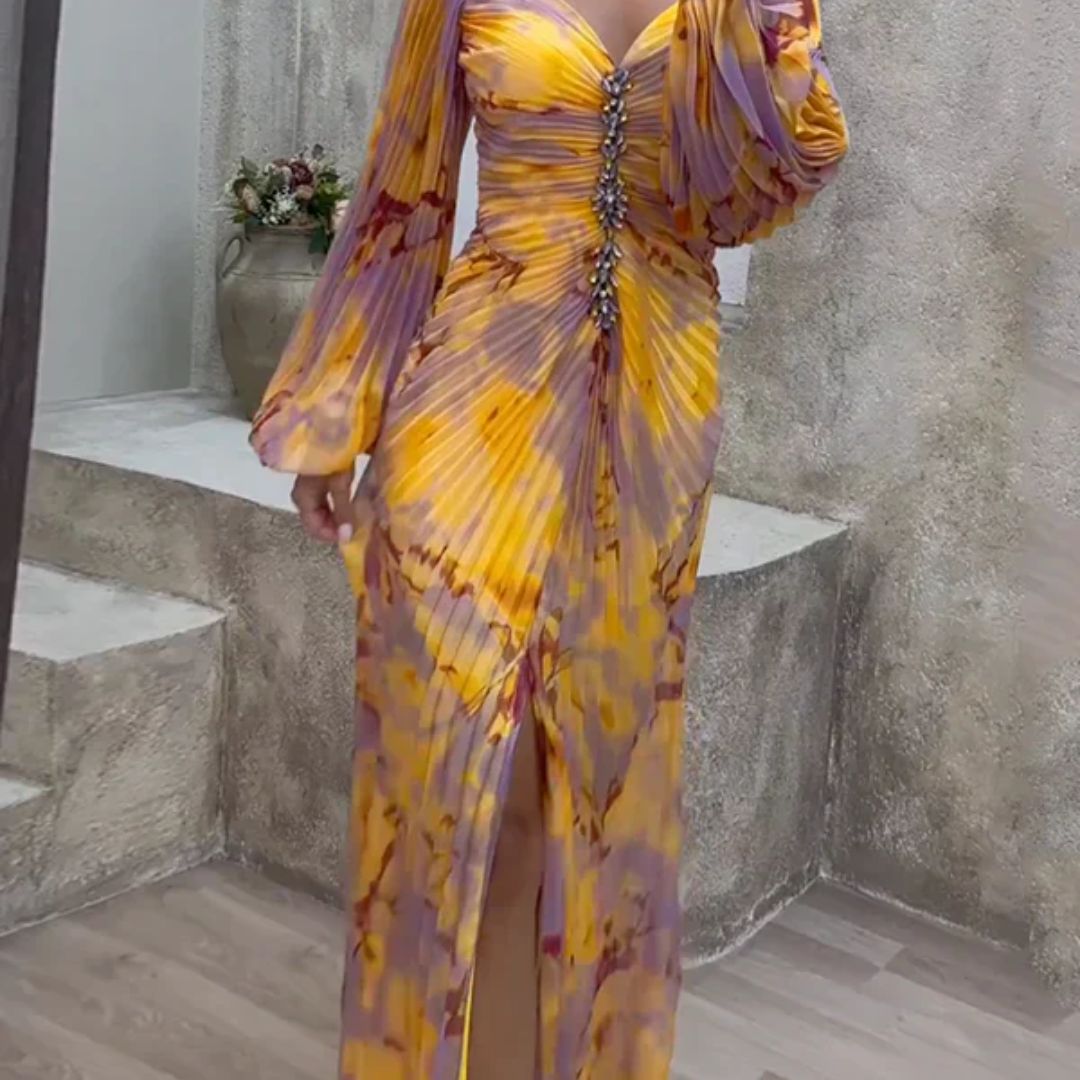 Inna - Robe longue élégante tie-dye à plis fluides