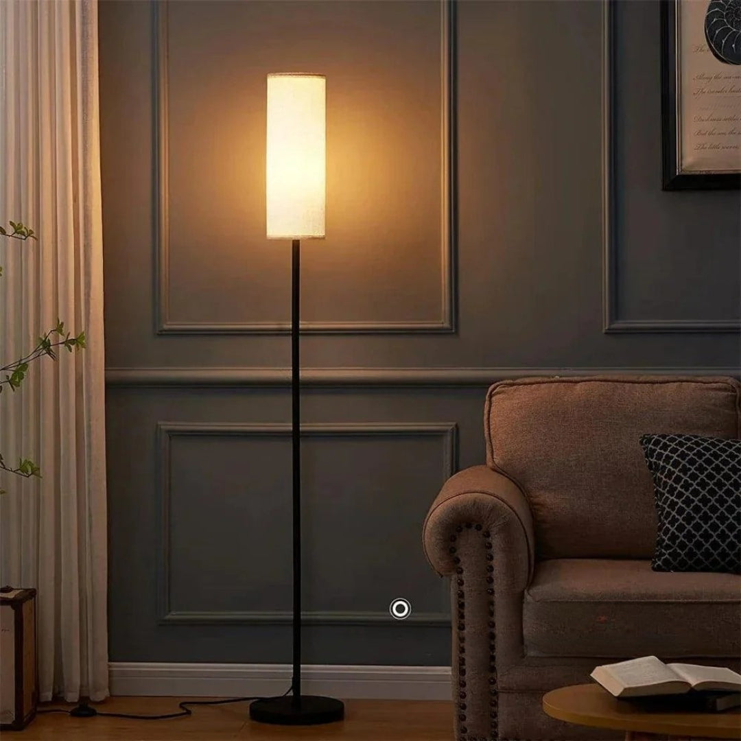 LumiCyl – Lampe de sol moderne avec abat-jour en tissu cylindrique