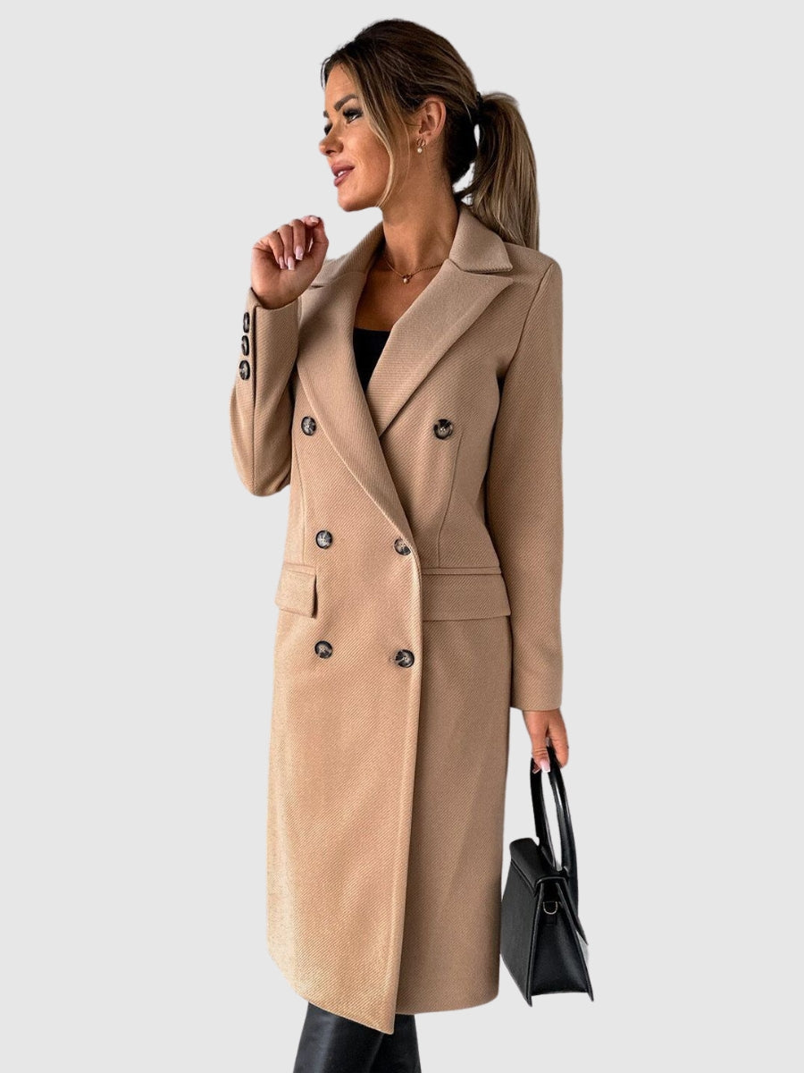 Laila - Manteau double boutonnage en mélange de laine intemporel