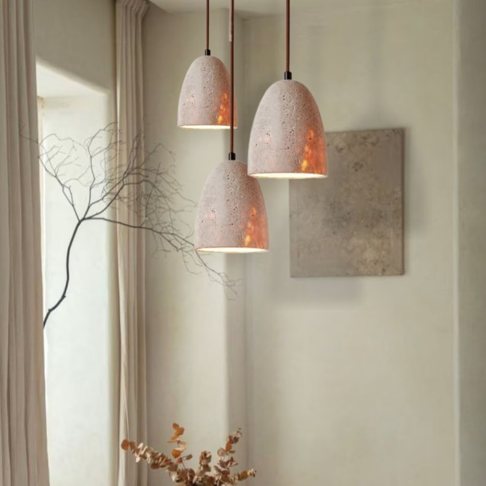 TerraLume – Lampe suspendue avec structure en pierre naturelle et douce lueur