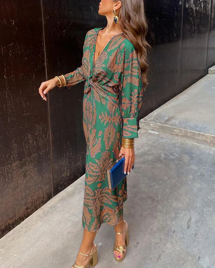 Kielle - Robe maxi imprimée chic à manches longues