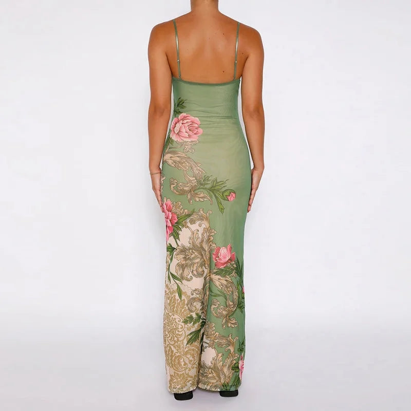 Nessa - Robe élégante à fleurs avec bretelles spaghetti