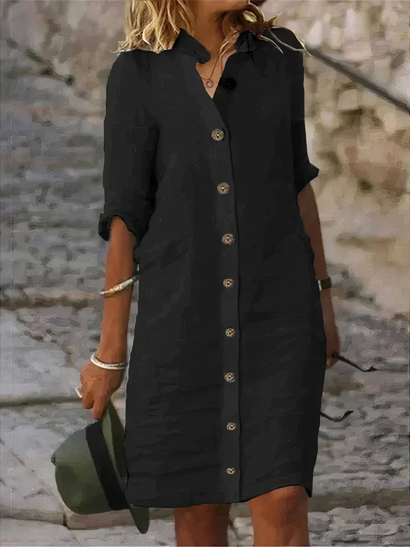 Mary - Robe chemise en lin classique à boutons