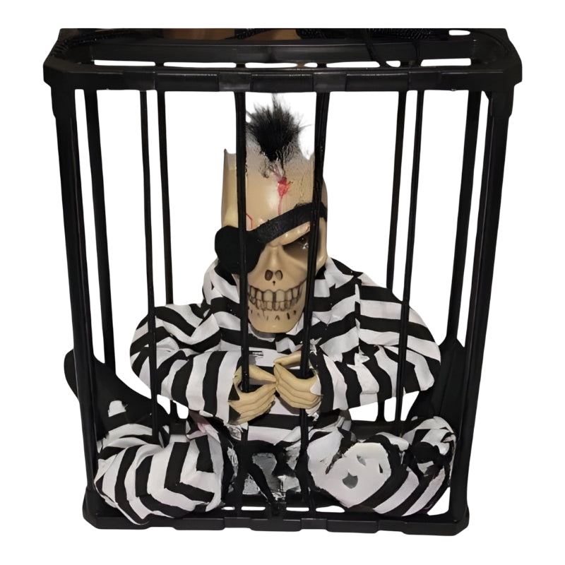 FrightCorp Squelette de prison animatronique avec effets vocaux, lumière et son