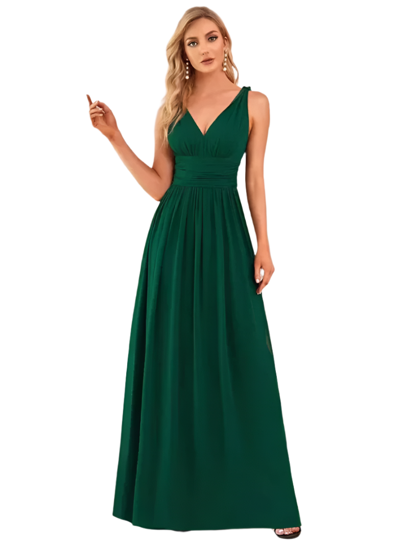 Gisele - Élégante robe maxi longue en A à décolleté en V