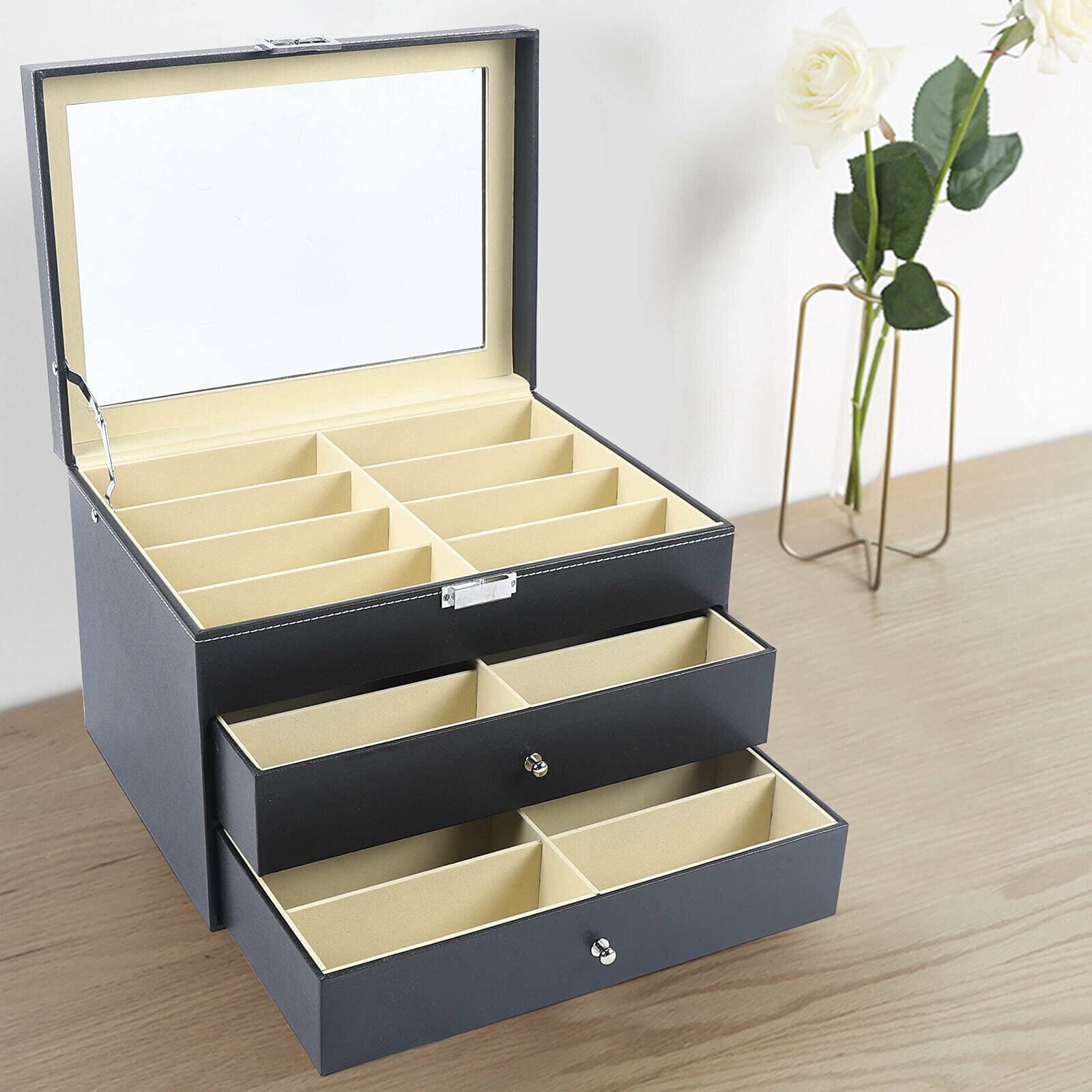 LumeStor Boîte de Rangement – Design Élégant à 3 Niveaux avec Compartiments Clairs