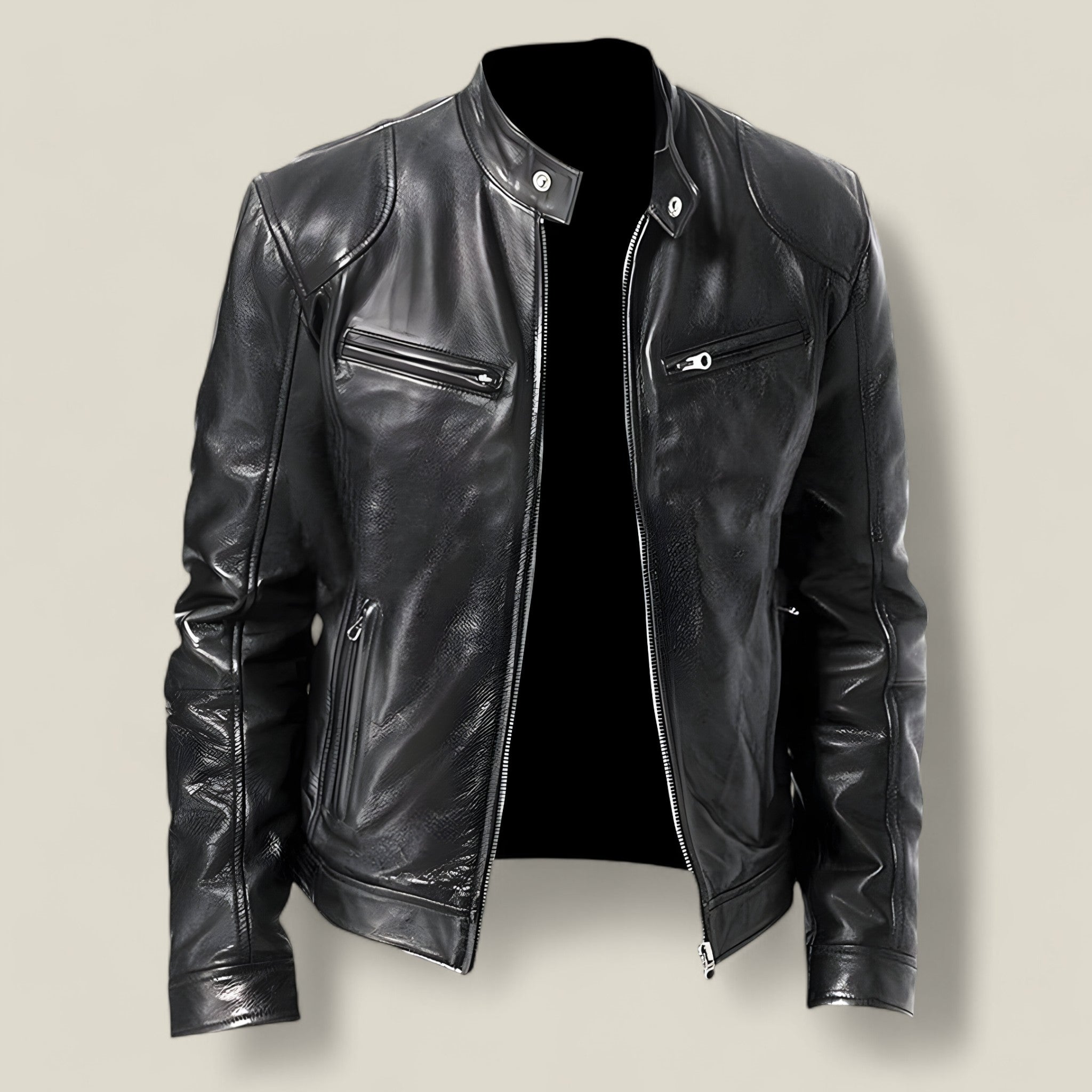 Milo - Veste en cuir classique avec col montant