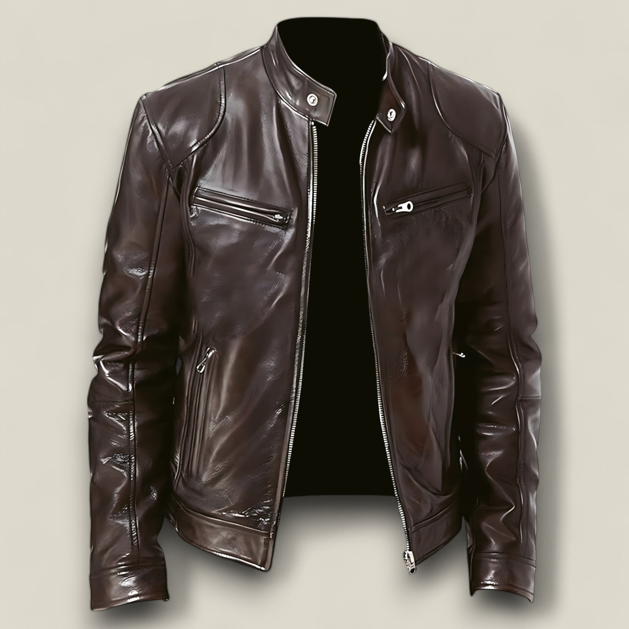 Milo - Veste en cuir classique avec col montant