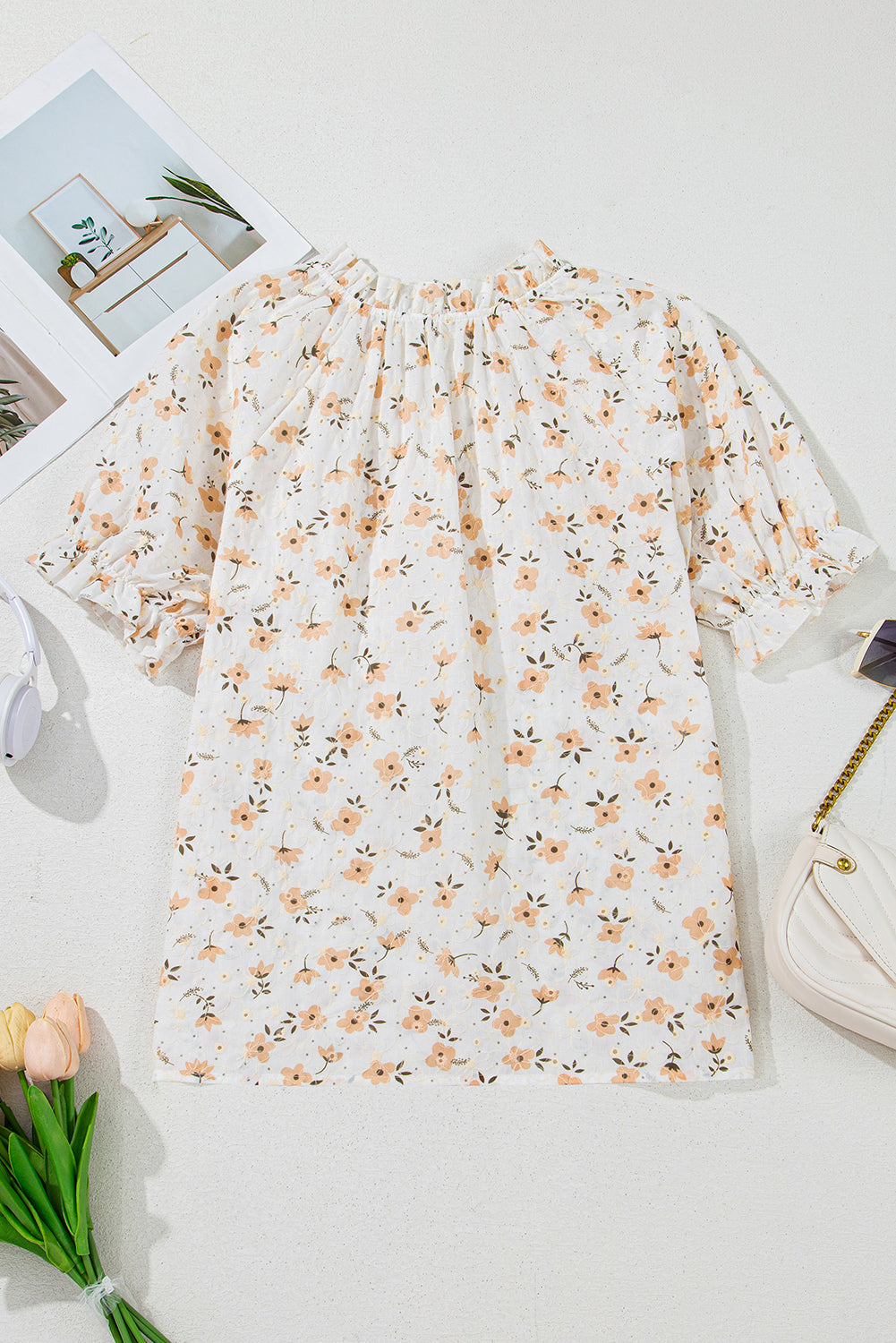 Monica - Blouse fleurie vintage avec manches bouffantes
