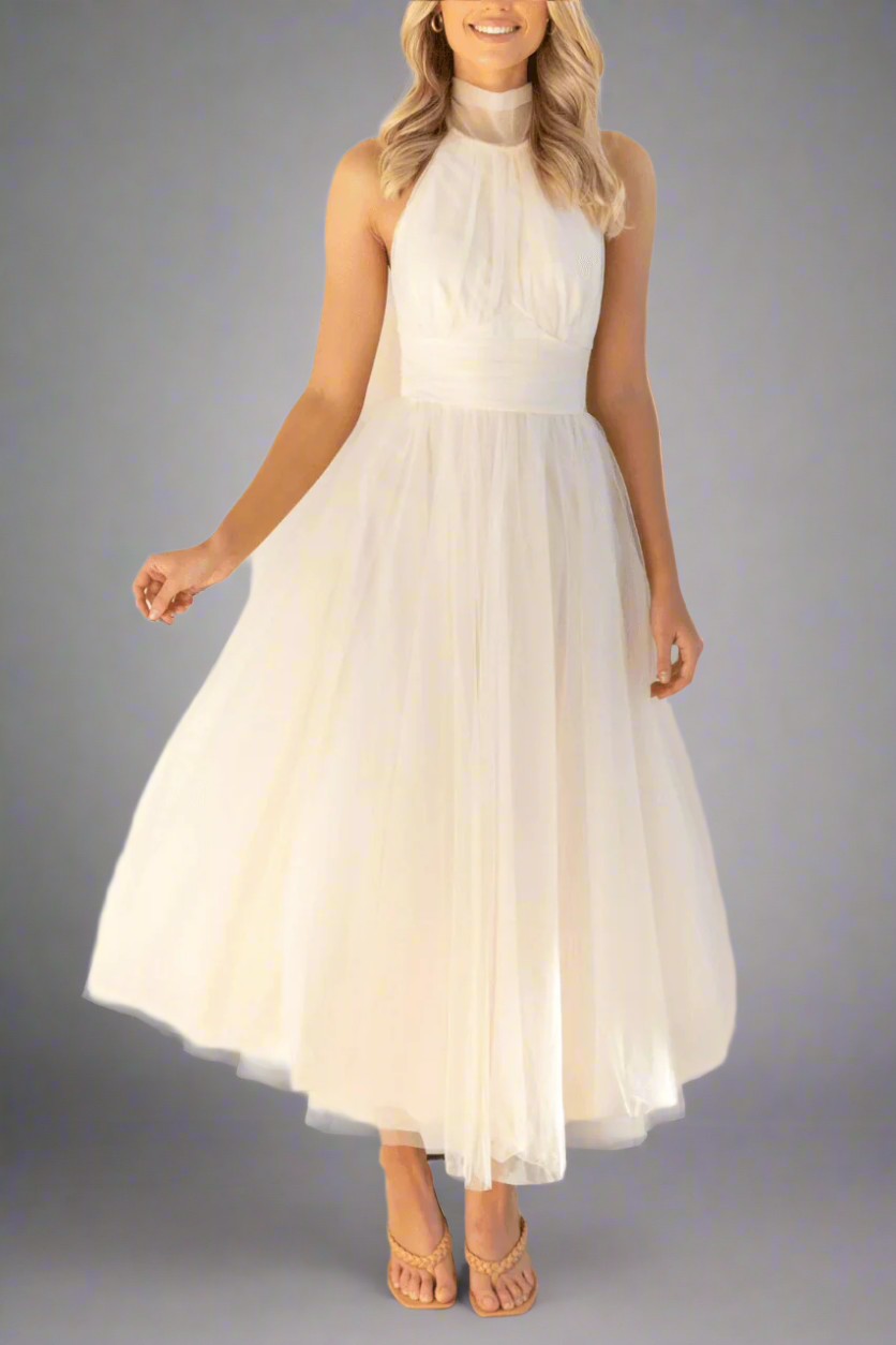 Precella - Élégante robe midi en tulle dos nu