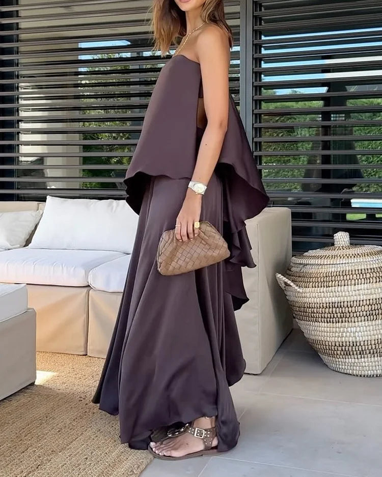 Delia - Robe cape asymétrique drapée et élégante
