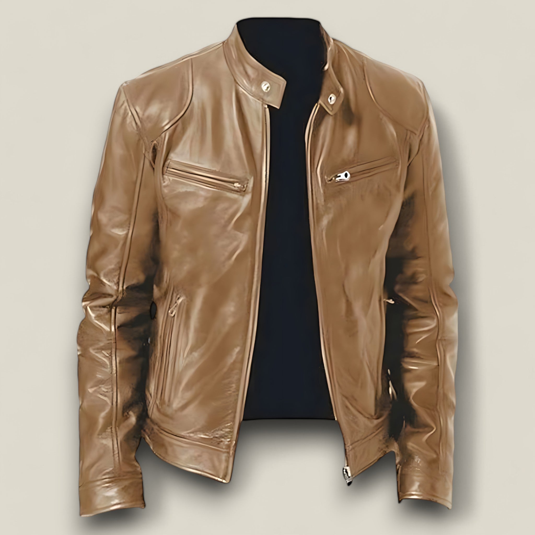 Milo - Veste en cuir classique avec col montant