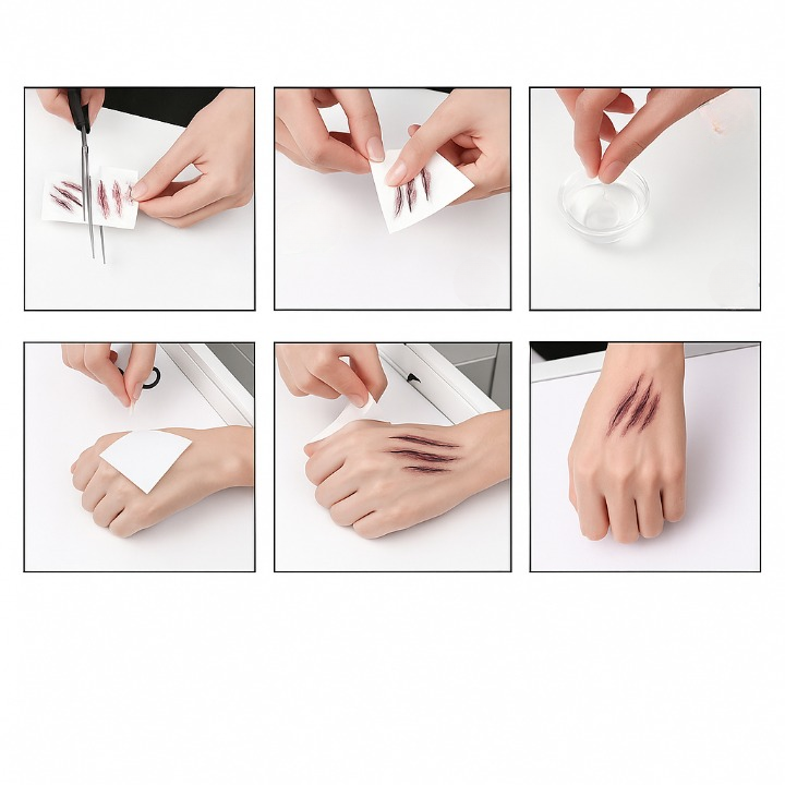 Tatouage autocollant pour plaies 3D – Accessoire de maquillage d'Halloween imperméable