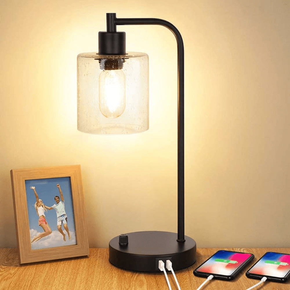 ClarityCharge Lampe de bureau LED – Lampe en verre moderne