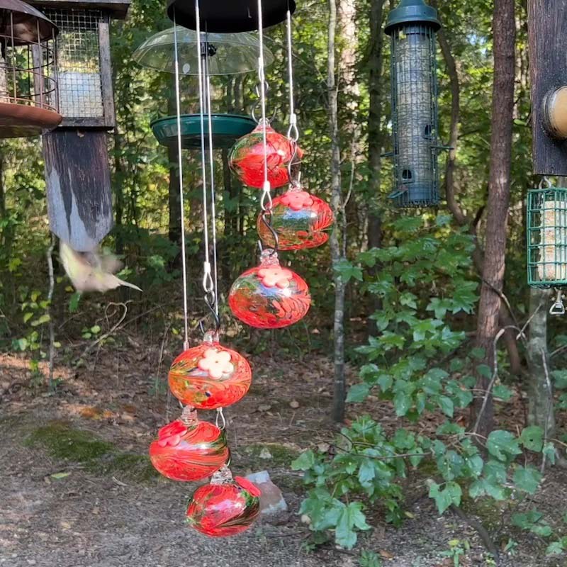 ChimeFeeder - Nourrisseur à colibri en verre soufflé à la bouche avec cloche à vent