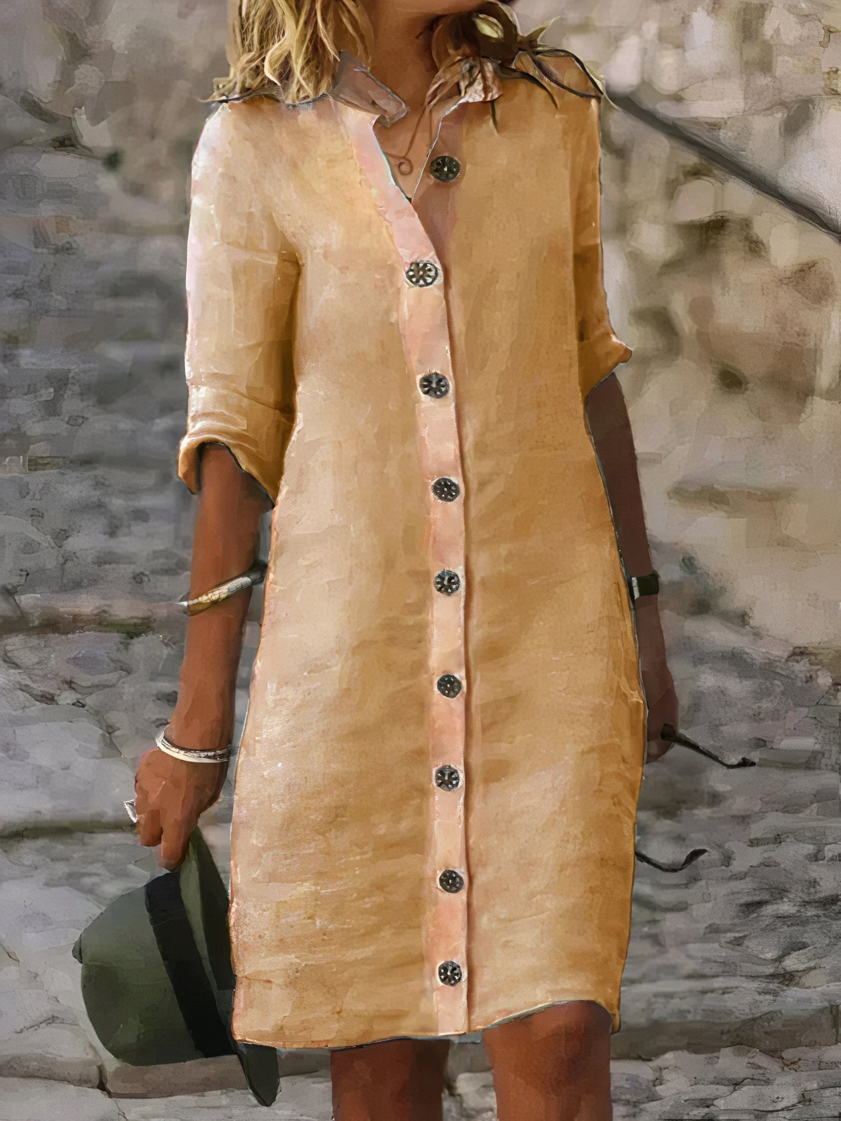 Mary - Robe chemise en lin classique à boutons