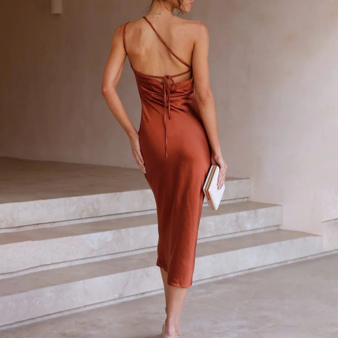 Marie - Robe midi en satin luxueuse à une épaule