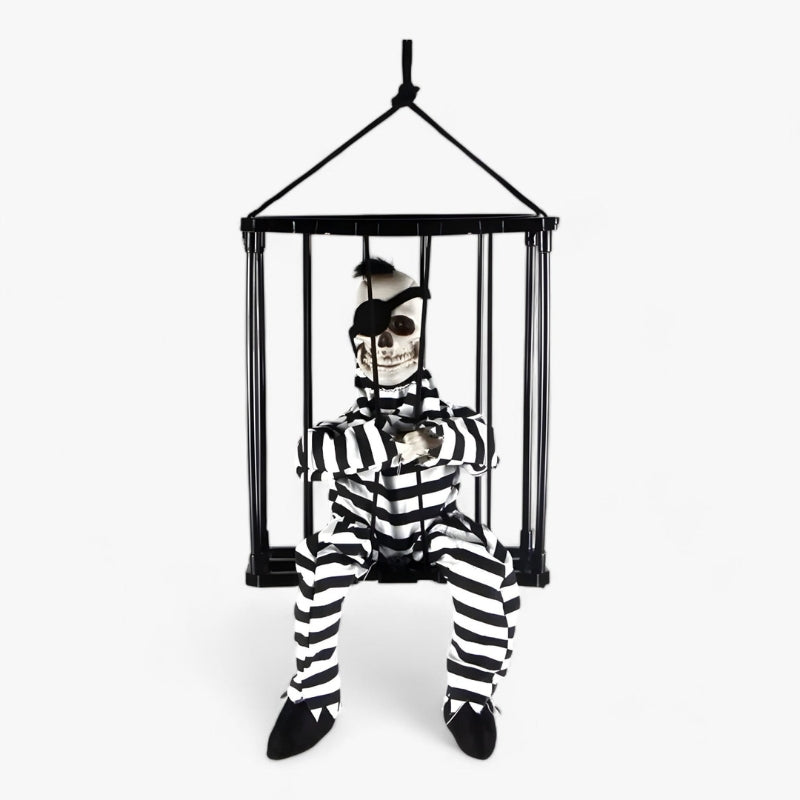 FrightCorp Squelette de prison animatronique avec effets vocaux, lumière et son