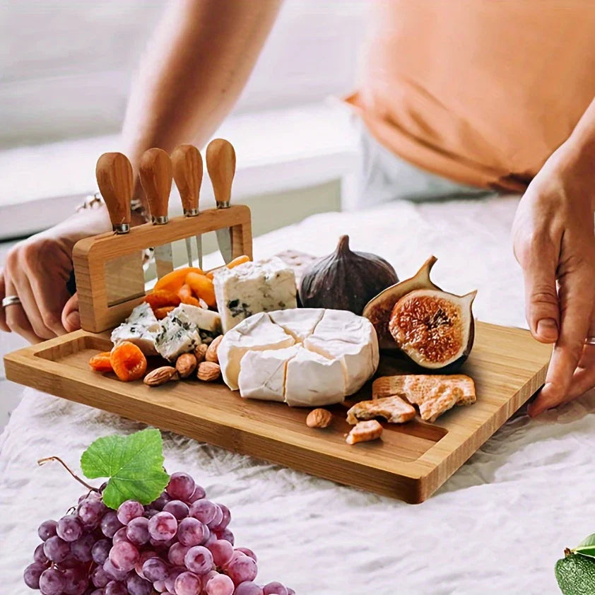 Planche à découper en bois avec couteau et fourchette – Élégante planche de service pour la cuisine ou la salle à manger