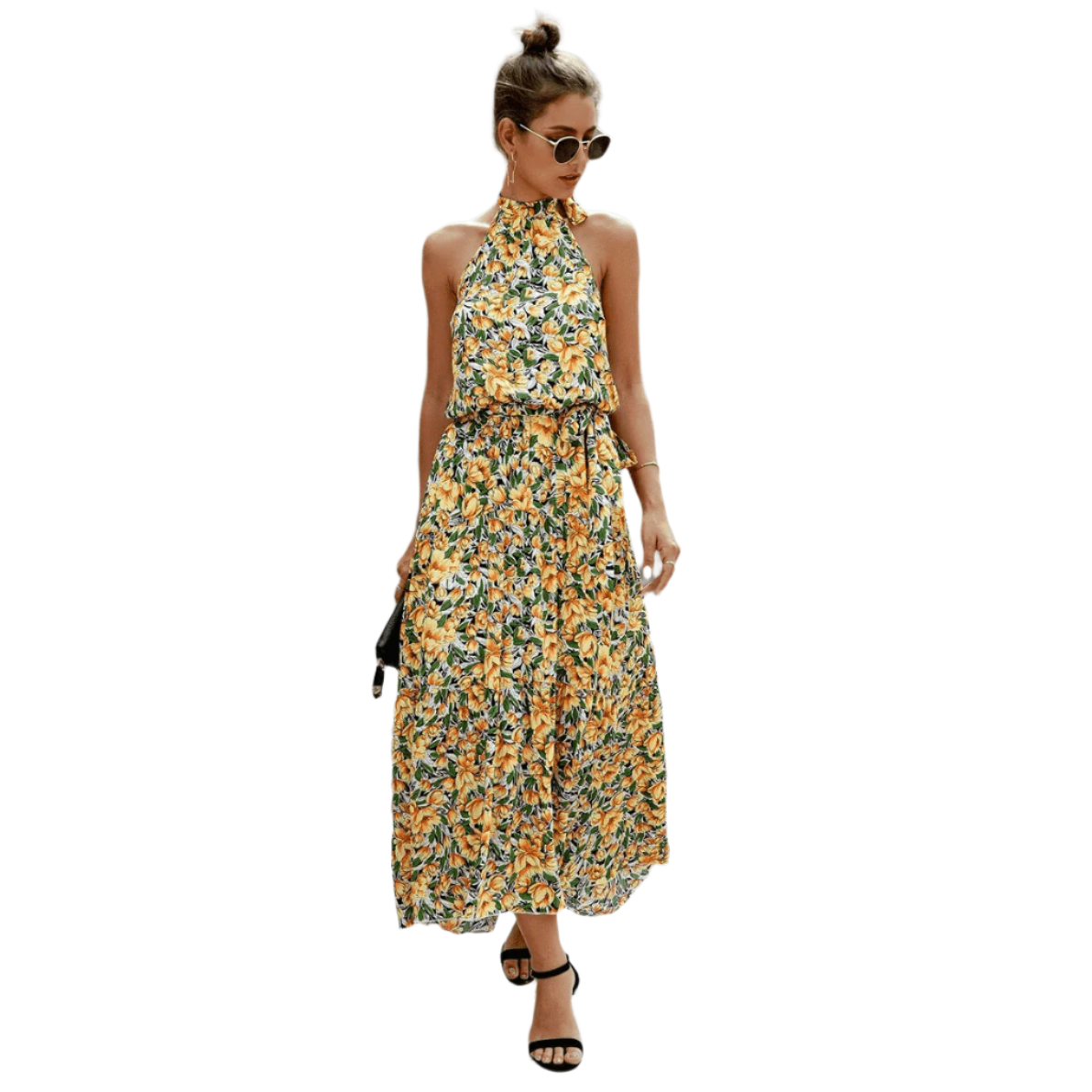 Maribel - Robe Maxi Boho à Fleurs avec Lien au Cou