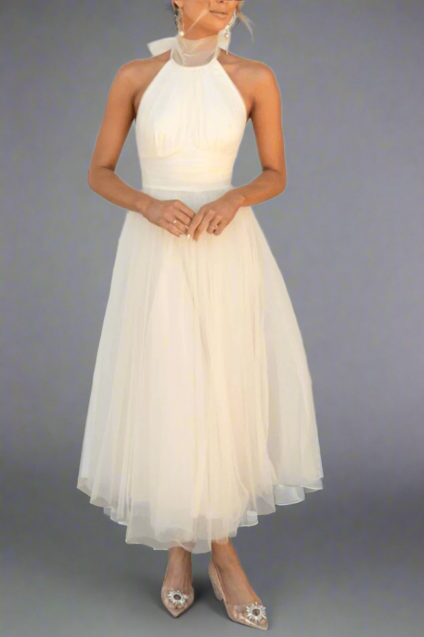 Precella - Élégante robe midi en tulle dos nu