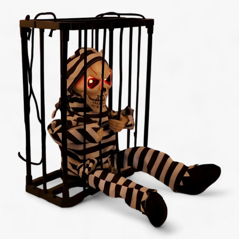 FrightCorp Squelette de prison animatronique avec effets vocaux, lumière et son