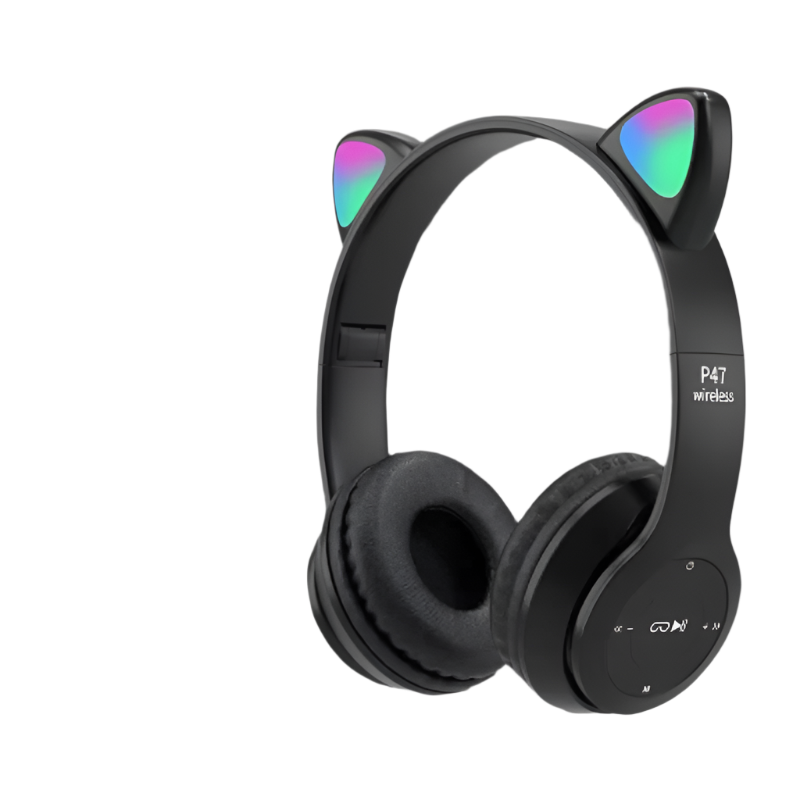 Casque sans fil LED en forme d'oreilles de chat avec Bluetooth et contrôle de microphone intégré