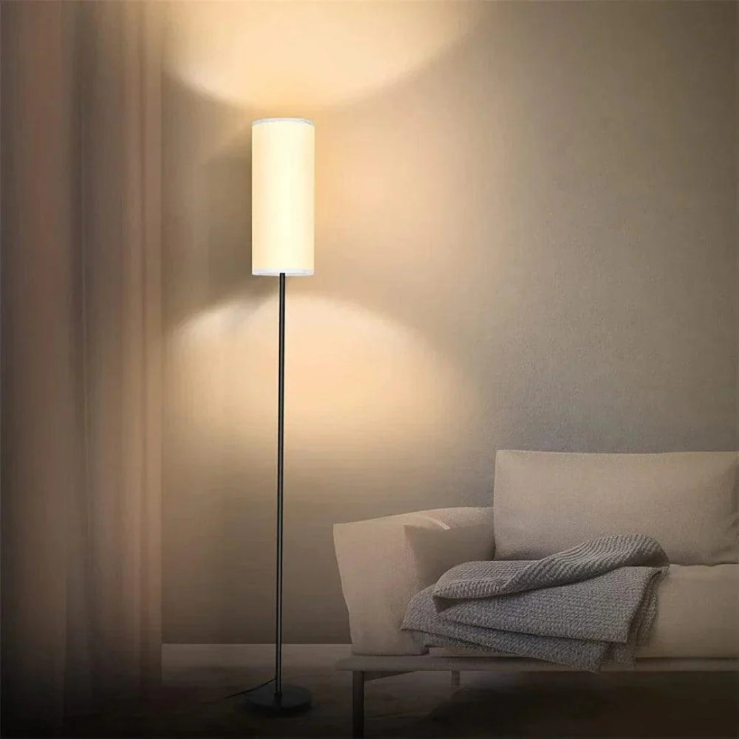 LumiCyl – Lampe de sol moderne avec abat-jour en tissu cylindrique
