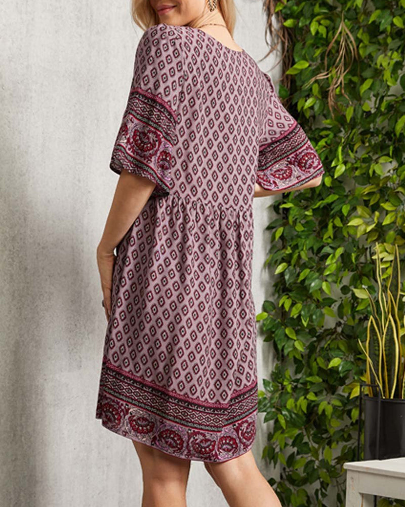 Nancie - Robe boho intelligente avec décolleté en V et imprimé
