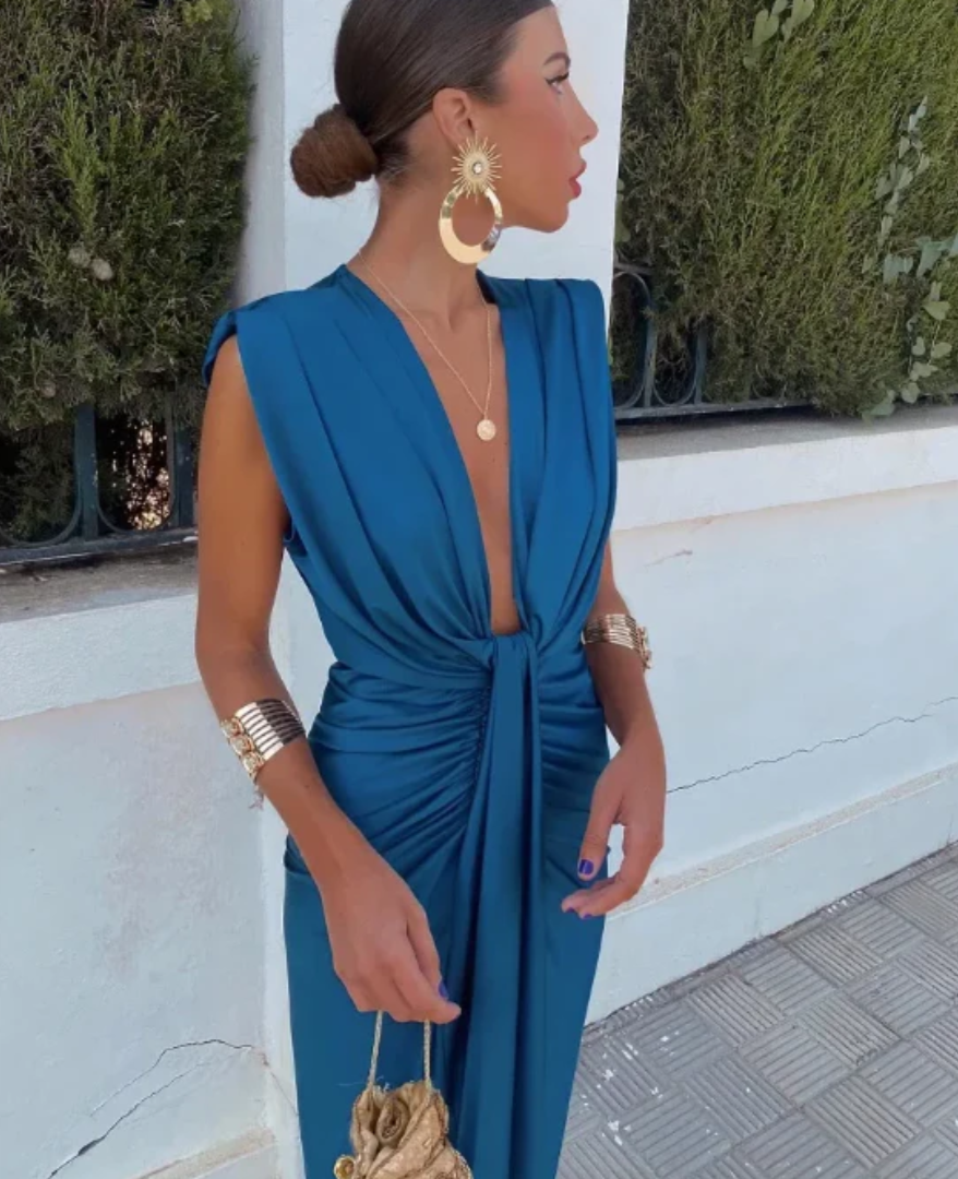 Claudia - Robe midi élégante avec taille nouée