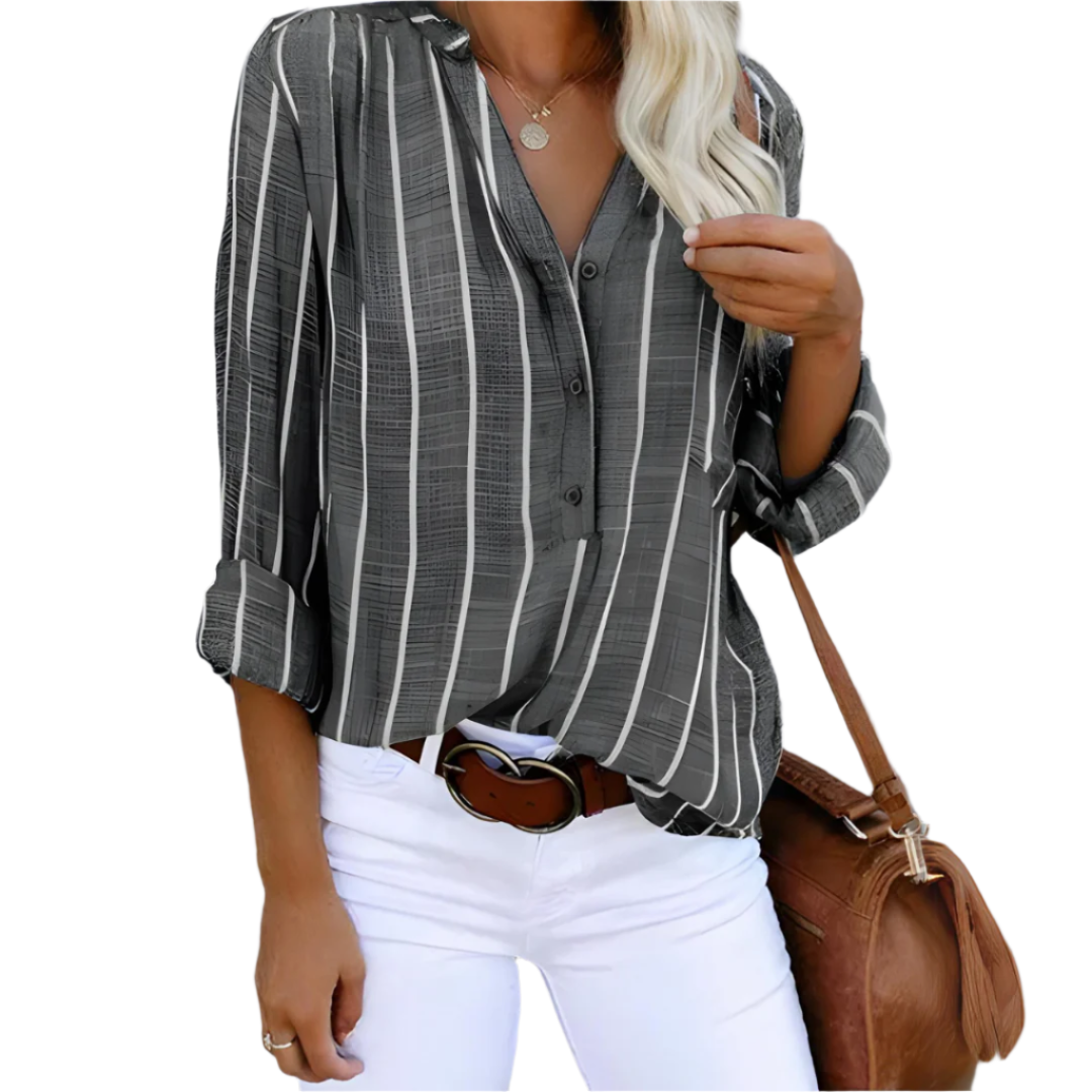 Olivia Chemise Classique à Manches Longues avec Rayures et Boutons