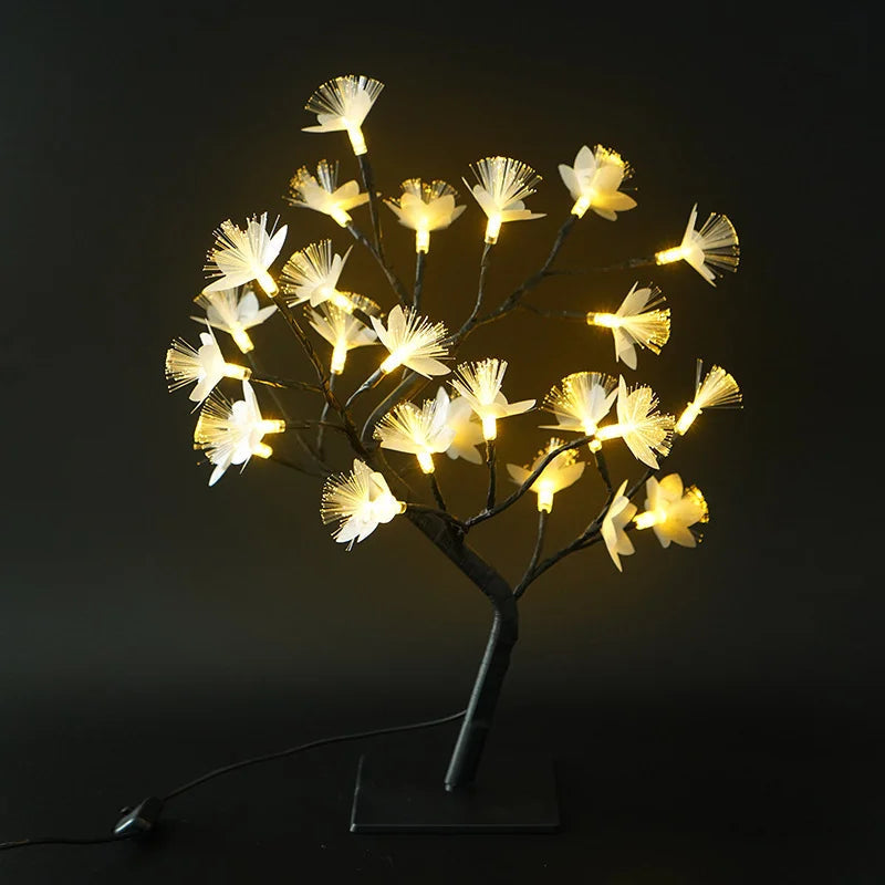 Lampe en bois RoseLys avec design de rose en fibre optique - Décoration lumineuse magique pour la maison