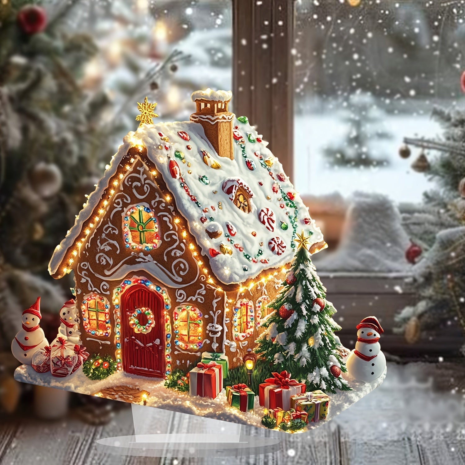 Charmante décoration de table de Noël - Maison en pain d'épice lumineuse