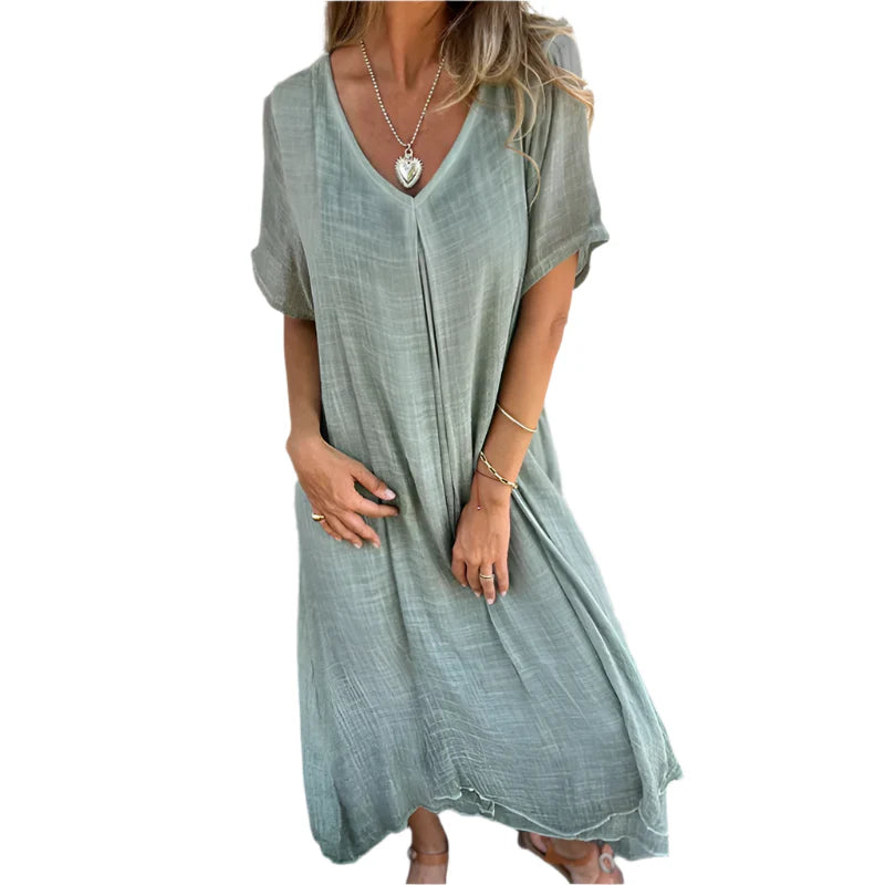 Lexie - Robe maxi en lin à décolleté en V avec charme désinvolte
