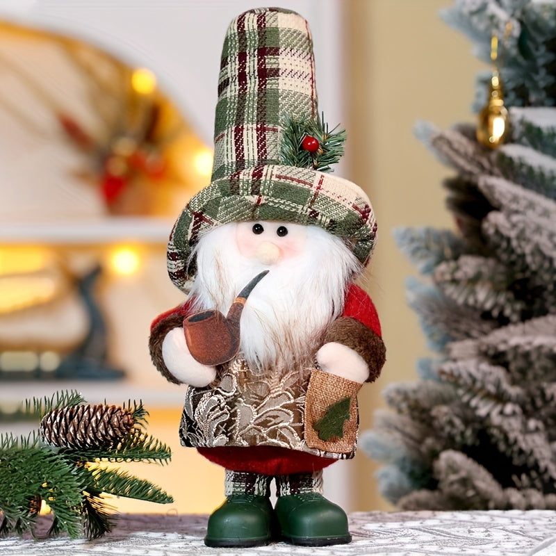 Figurine Vintage de Père Noël et Bonhomme de Neige à Carreaux