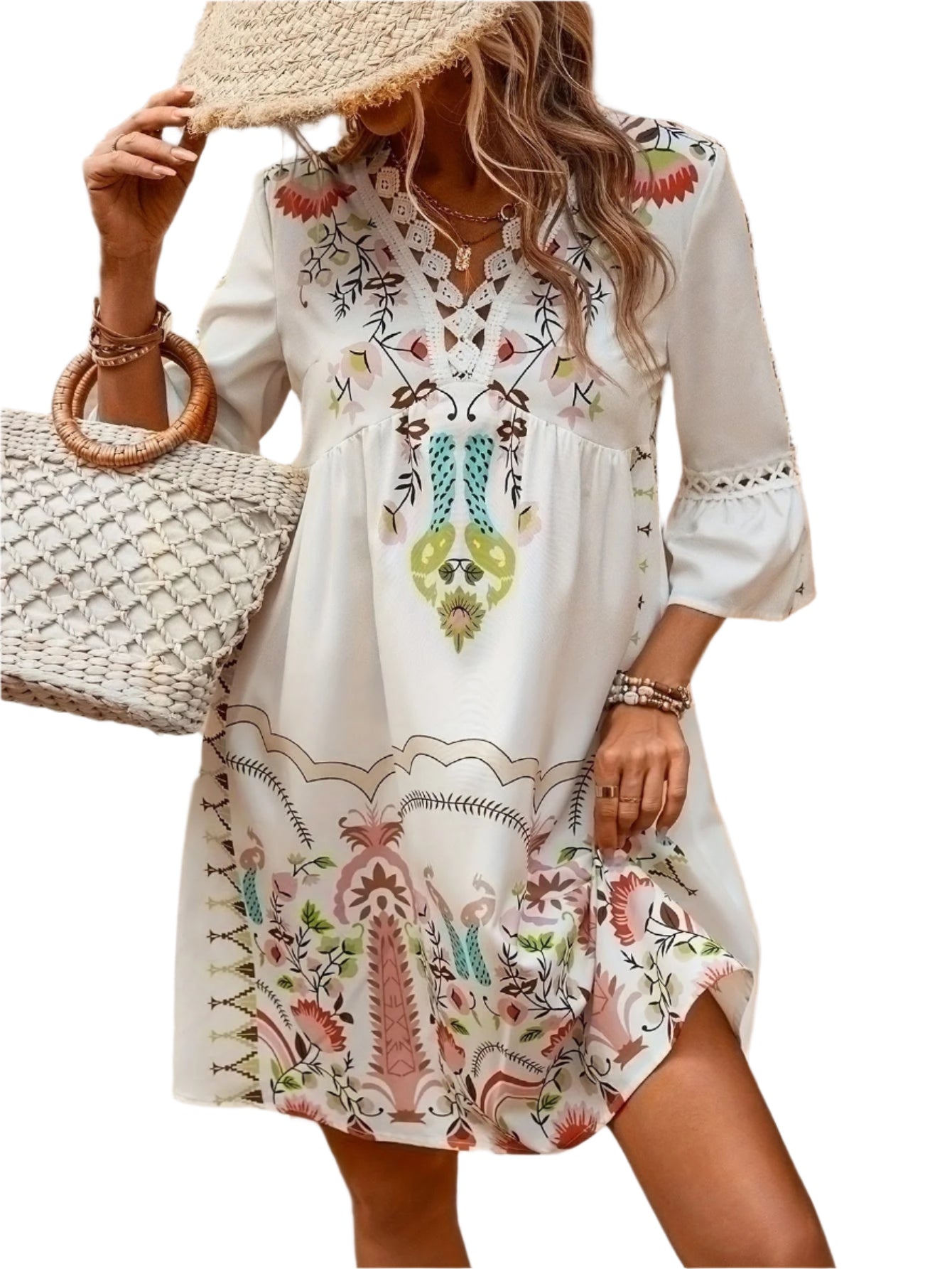 Robe Maxi Etnique Alma avec Col en V - Style Bohème pour Femmes