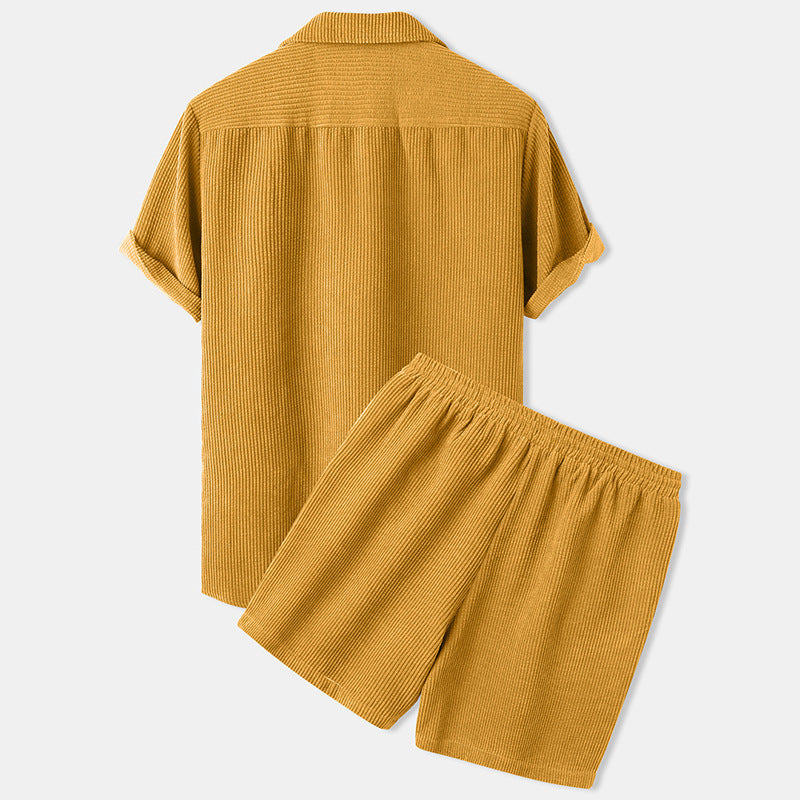 Caspar – Combinaison d'été à manches courtes pour hommes avec chemise et shorts à cordon