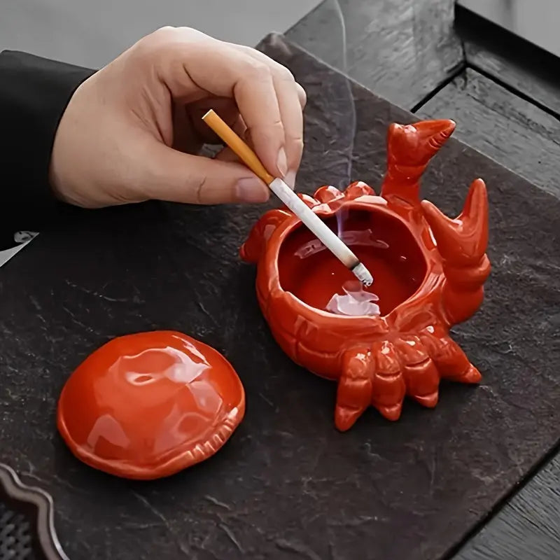 Cendrier en forme de crabe avec couvercle – Décoratif et Pratique