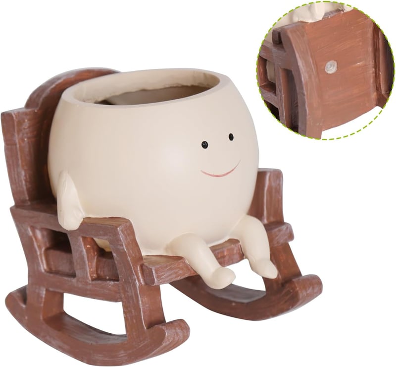 Coffre à plantes souriant en rocking chair