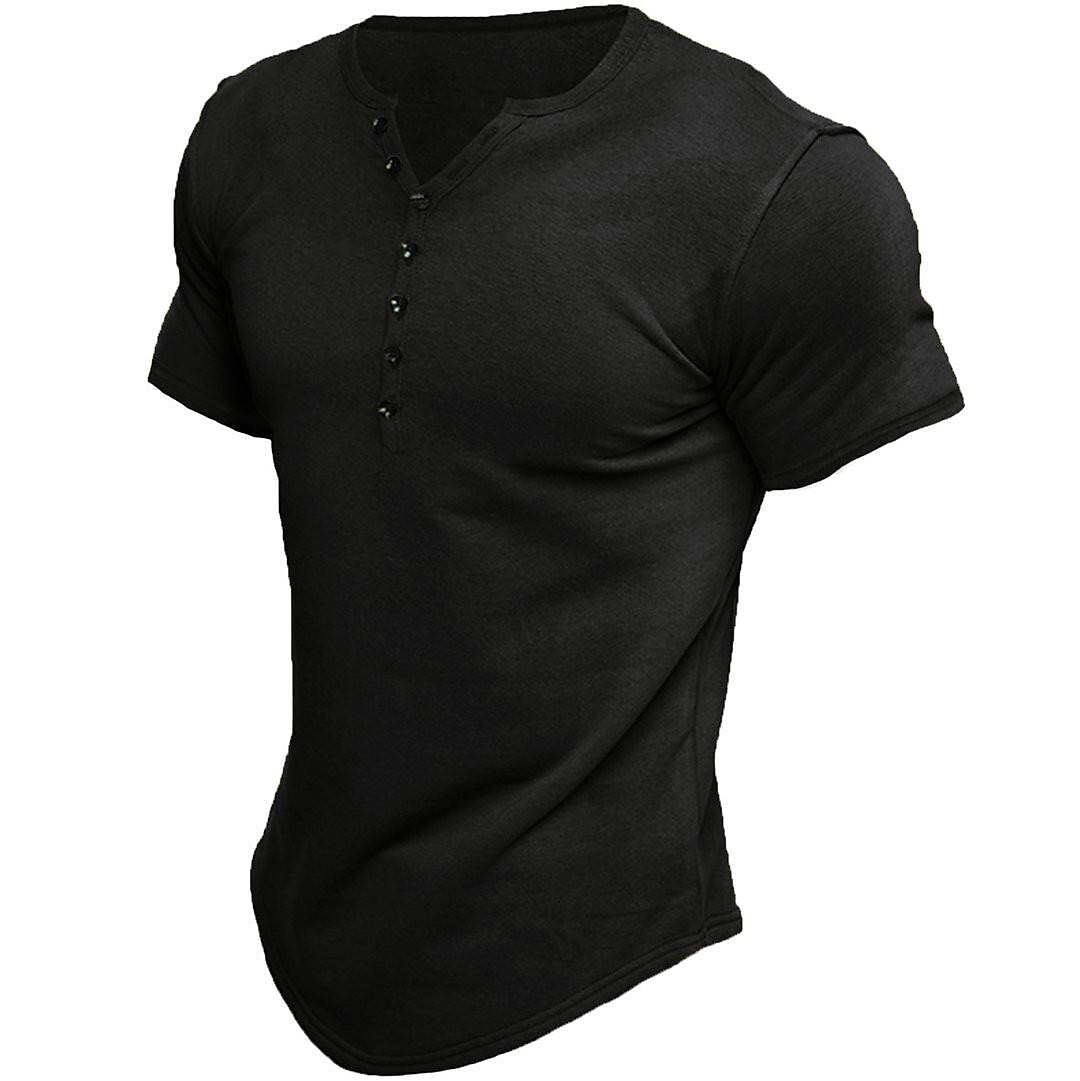Le millésime de Jen | T-shirt Henley pour hommes à manches courtes et design de couleur unie