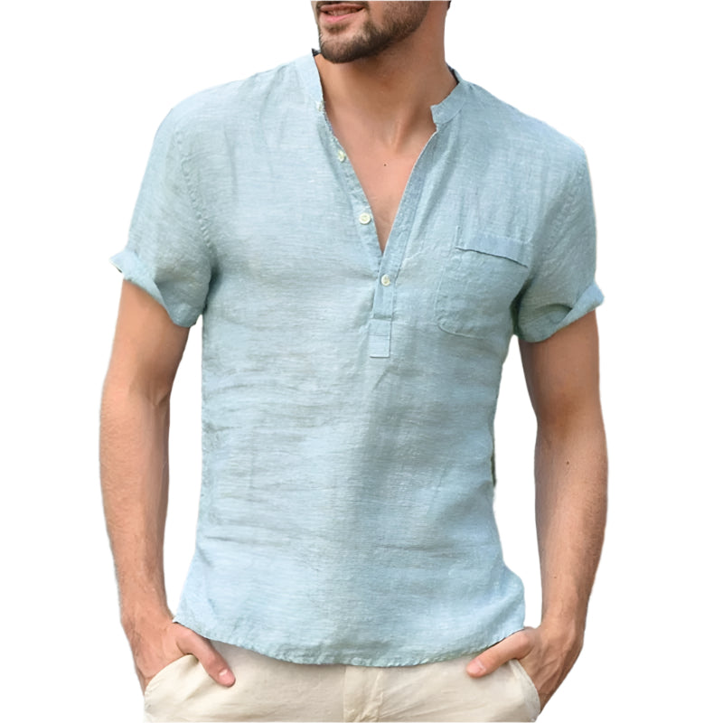 Marcus - Chemise d'été légère à manches courtes et col en V